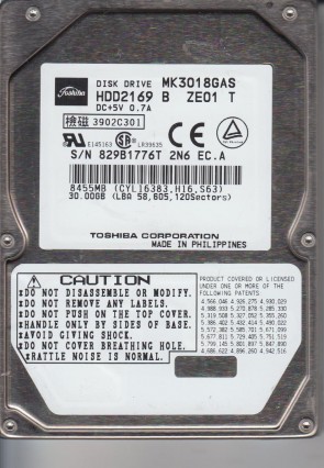 MK3018GAS Toshiba 30GB IDE 2.5 Inch Hard Drive