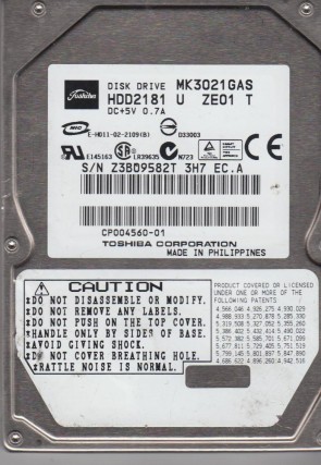 MK3021GAS Toshiba 30GB IDE 2.5 Inch Hard Drive