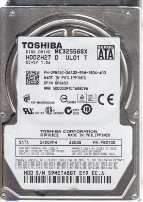 MK3255GSX Toshiba 320GB SATA 2.5 Inch Hard Drive