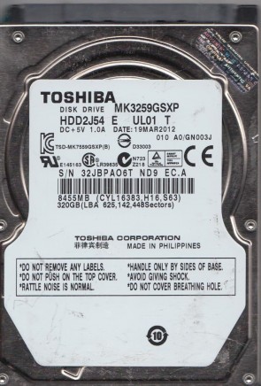 MK3259GSX Toshiba 320GB SATA 2.5 Inch Hard Drive