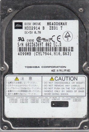 MK4006MAV Toshiba 4GB IDE 2.5 Inch Hard Drive