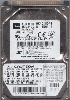 MK4018GAS Toshiba 40GB IDE 2.5 Inch Hard Drive