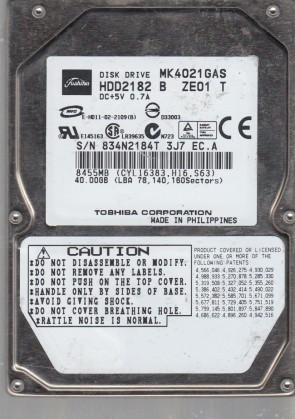 MK4021GAS Toshiba 40GB IDE 2.5 Inch Hard Drive