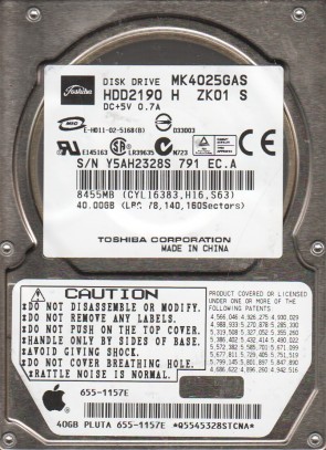 MK4025GAS Toshiba 40GB IDE 2.5 Inch Hard Drive