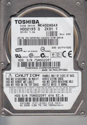 MK4026GAX Toshiba 40GB IDE 2.5 Inch Hard Drive