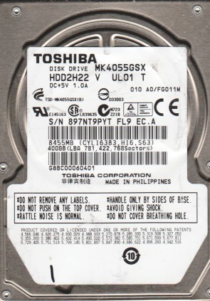 MK4055GSX Toshiba 400GB SATA 2.5 Inch Hard Drive
