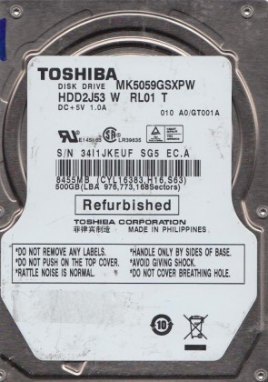 MK5059GSX Toshiba 500GB SATA 2.5 Inch Hard Drive