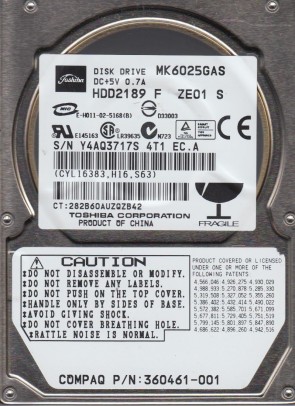 MK6025GAS Toshiba 60GB IDE 2.5 Inch Hard Drive