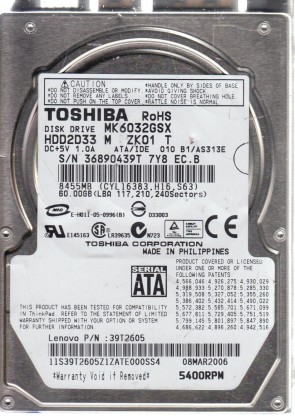 MK6032GSX Toshiba 60GB SATA 2.5 Inch Hard Drive
