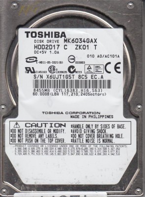 MK6034GAX Toshiba 60GB IDE 2.5 Inch Hard Drive