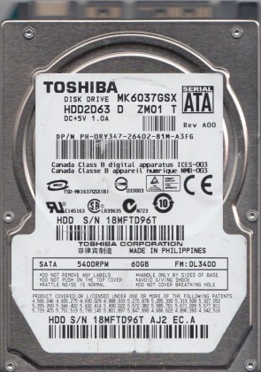 MK6037GSX Toshiba 60GB SATA 2.5 Inch Hard Drive