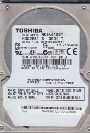 MK6461GSY Toshiba 640GB SATA 2.5 Inch Hard Drive