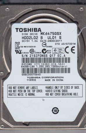 MK6475GSX Toshiba 640GB SATA 2.5 Inch Hard Drive