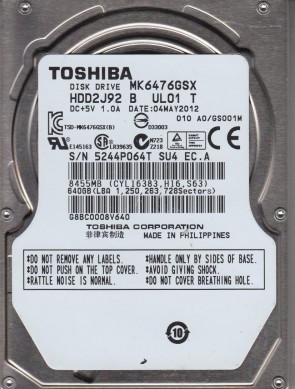 MK6476GSX Toshiba 640GB SATA 2.5 Inch Hard Drive