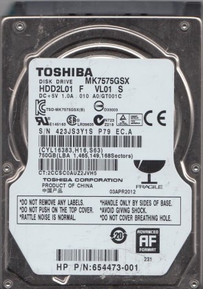 MK7575GSX Toshiba 750GB SATA 2.5 Inch Hard Drive