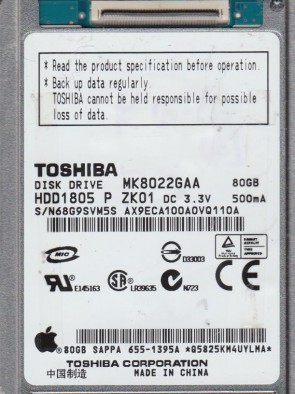 MK8022GAA Toshiba 80GB ZIF 1.8 Inch Hard Drive