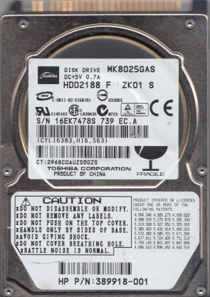 MK8025GAS Toshiba 80GB IDE 2.5 Inch Hard Drive