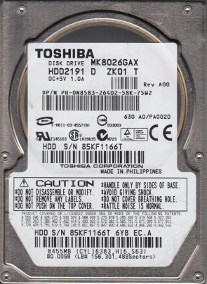 MK8026GAX Toshiba 80GB IDE 2.5 Inch Hard Drive