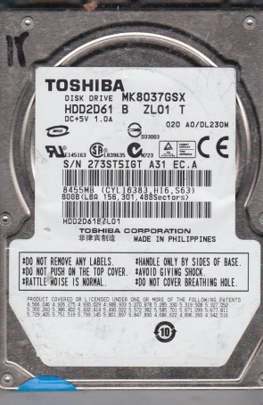 MK8037GSX Toshiba 80GB SATA 2.5 Inch Hard Drive