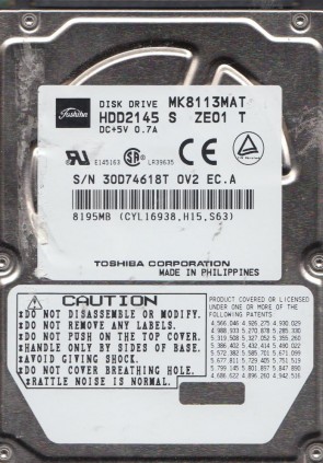 MK8113MAT Toshiba 8GB IDE 2.5 Inch Hard Drive