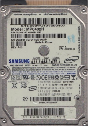 MP0402H Samsung 40GB IDE 2.5 Inch Hard Drive