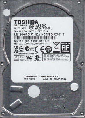 MQ01ABB200 Toshiba 2TB SATA 2.5 Inch Hard Drive