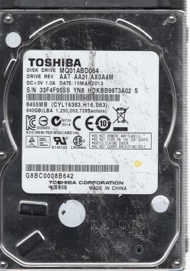MQ01ABD064 Toshiba 640GB SATA 2.5 Inch Hard Drive
