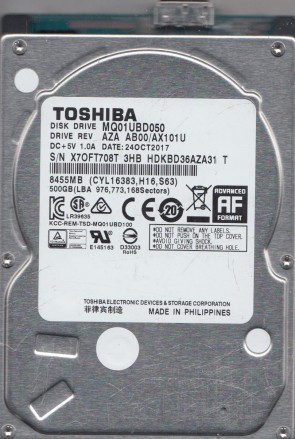 MQ01UBD050 Toshiba 500GB USB 2.5 Inch Hard Drive