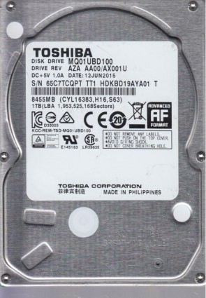 MQ01UBD100 Toshiba 1TB USB 2.5 Inch Hard Drive