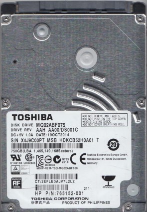 MQ02ABF075 Toshiba 750GB SATA 2.5 Inch Hard Drive
