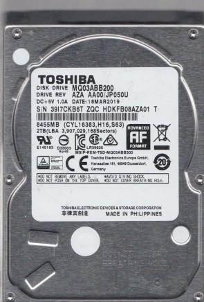 MQ03ABB200 Toshiba 2TB SATA 2.5 Inch Hard Drive