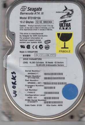 ST310215A Seagate 10GB IDE 3.5 Inch Hard Drive