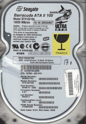 ST310216A Seagate 10GB IDE 3.5 Inch Hard Drive