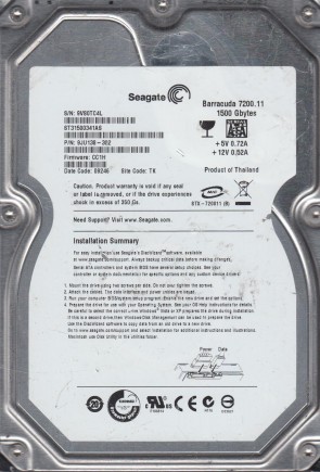 ST31500341AS Seagate 1.5TB SATA 3.5 Inch Hard Drive
