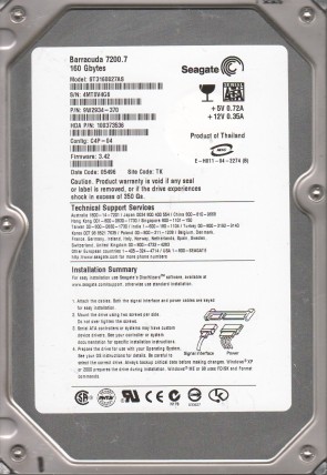 ST3160827AS Seagate 160GB SATA 3.5 Inch Hard Drive