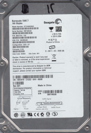 ST3160828AS Seagate 160GB SATA 3.5 Inch Hard Drive