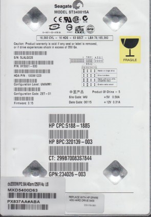 ST340015A Seagate 40GB IDE 3.5 Inch Hard Drive