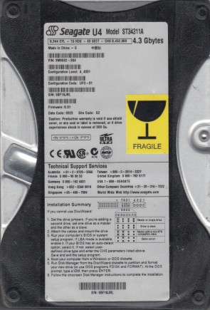 ST34311A Seagate 4.3GB IDE 3.5 Inch Hard Drive