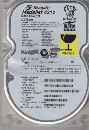 ST34312A Seagate 4.3GB IDE 3.5 Inch Hard Drive