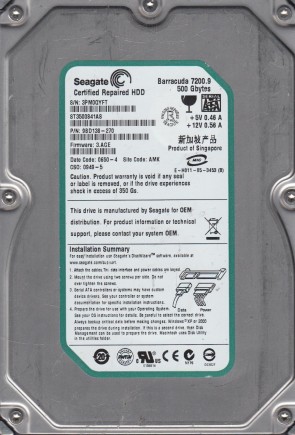 ST3500841A Seagate 500GB IDE 3.5 Inch Hard Drive