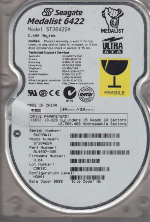 ST36422A Seagate 6.4GB IDE 3.5 Inch Hard Drive