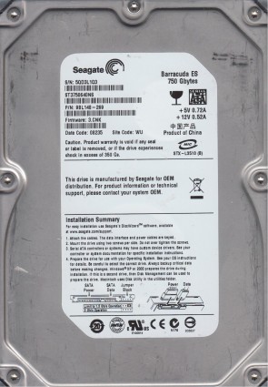 ST3750640NS Seagate 750GB SATA 3.5 Inch Hard Drive