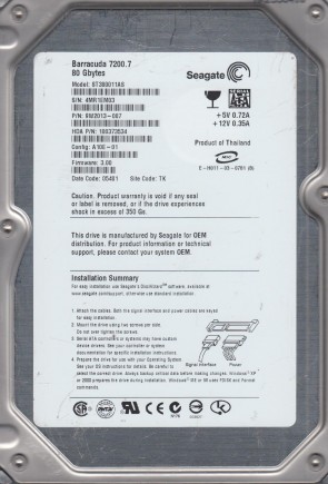 ST380011A Seagate 80GB IDE 3.5 Inch Hard Drive