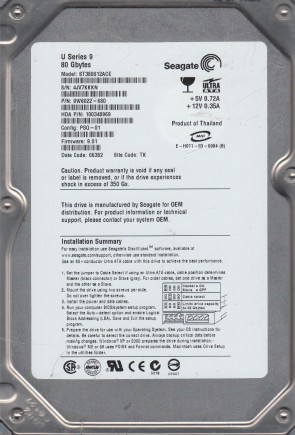 ST380012A Seagate 80GB IDE 3.5 Inch Hard Drive