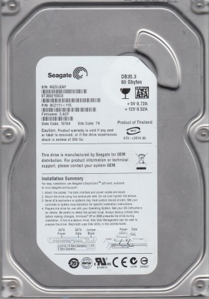 ST380215SCE Seagate 80GB SATA 3.5 Inch Hard Drive