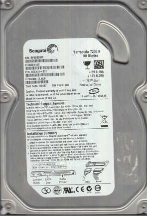 ST380811AS Seagate 80GB SATA 3.5 Inch Hard Drive