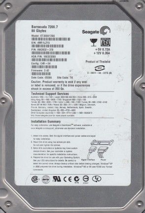 ST380817AS Seagate 80GB SATA 3.5 Inch Hard Drive