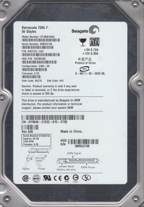 ST380819AS Seagate 80GB SATA 3.5 Inch Hard Drive