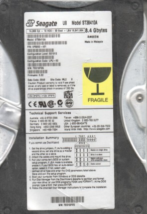 ST38410A Seagate 8.4GB IDE 3.5 Inch Hard Drive