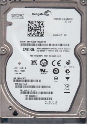 ST9120315AS Seagate 120GB SATA 2.5 Inch Hard Drive
